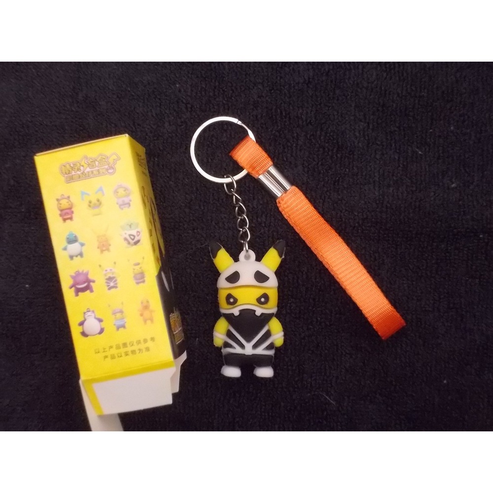 Pikachu Ninja Costume Keychain Orange Wrist Strap 3D Rubber Figure New in Box